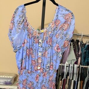 Anthro- Figueroa and Flower- Boho Floral Maxi Dress in Periwinkle- Size XL